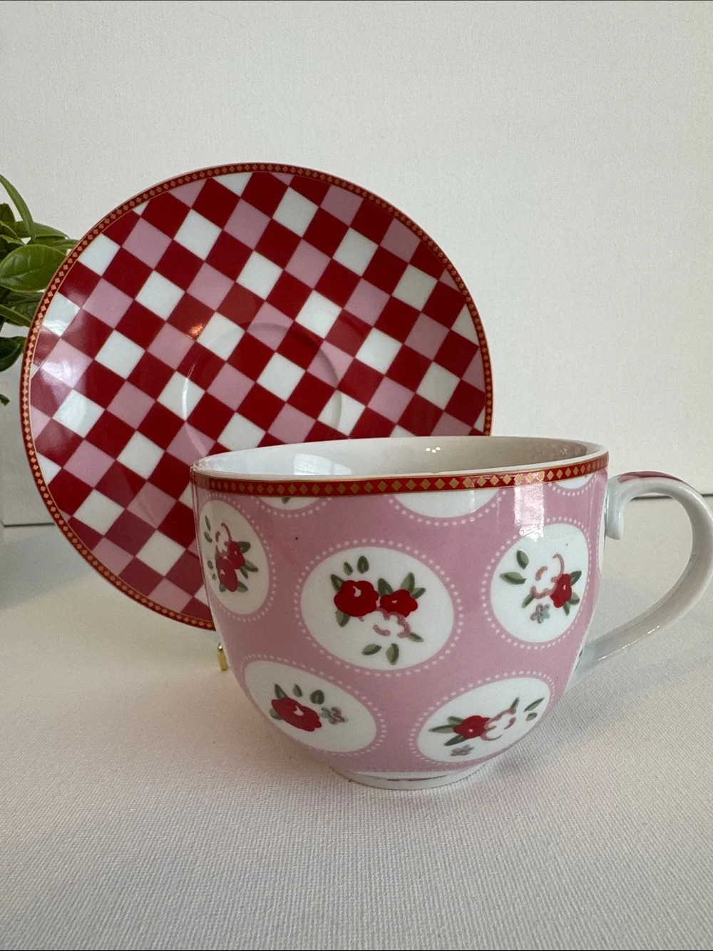 Kent Pottery Red Checkered Tea Set